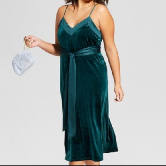 a new day Dresses & Skirts - A New Day velvet belted satin slip midi dress